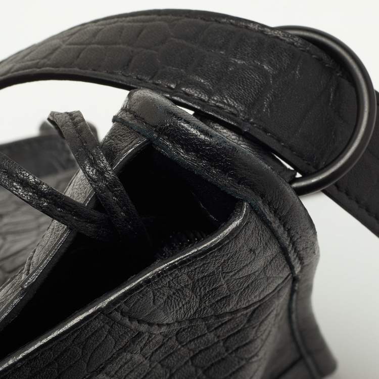 Pre Owned Balenciaga Black Croc Embossed Leather Small Classic City Bag