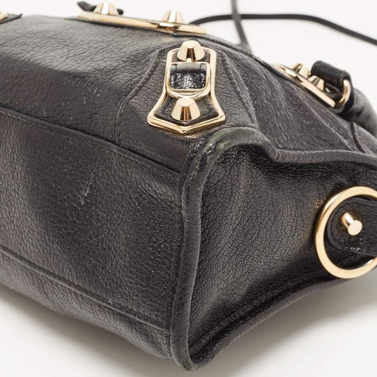 Pre Owned Balenciaga Black Leather Mini Classic Metallic Edge City Bag