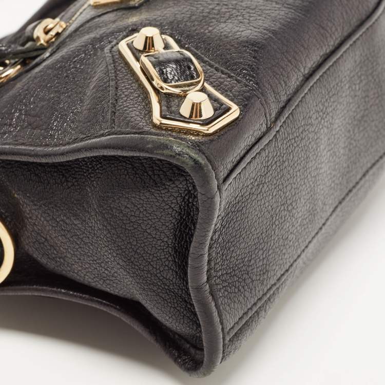 Pre Owned Balenciaga Black Leather Mini Classic Metallic Edge City Bag