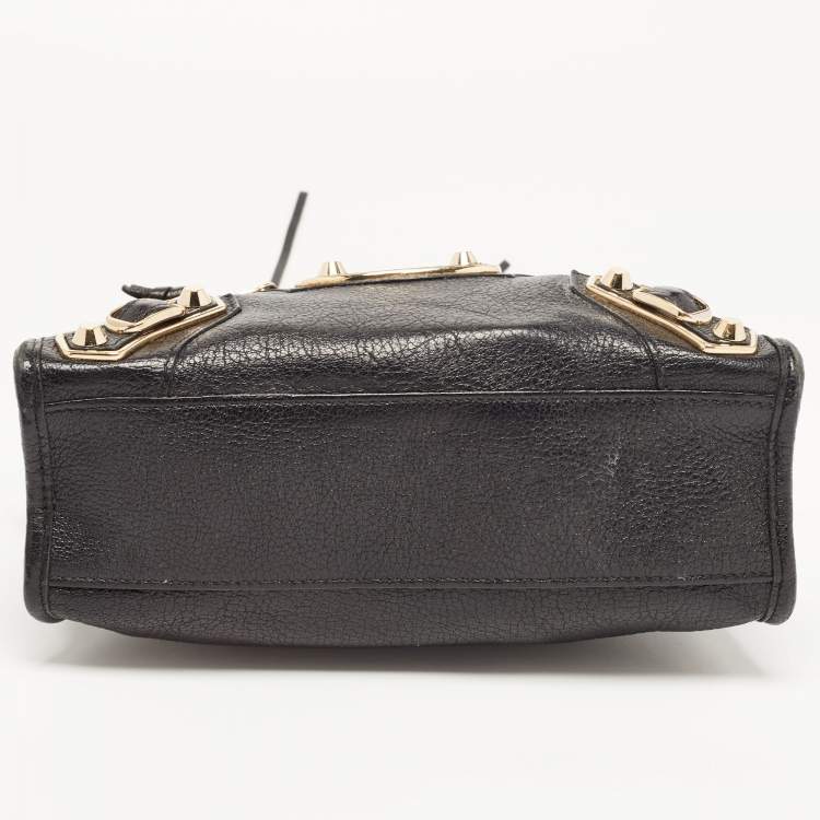 Pre Owned Balenciaga Black Leather Mini Classic Metallic Edge City Bag