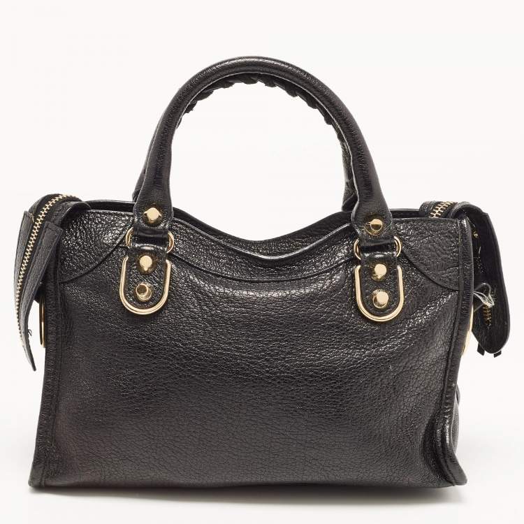 Pre Owned Balenciaga Black Leather Mini Classic Metallic Edge City Bag