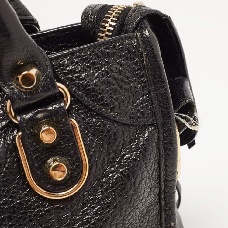 Pre Owned Balenciaga Black Leather Mini Classic Metallic Edge City Bag