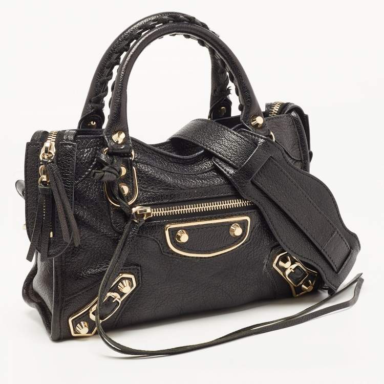 Pre Owned Balenciaga Black Leather Mini Classic Metallic Edge City Bag