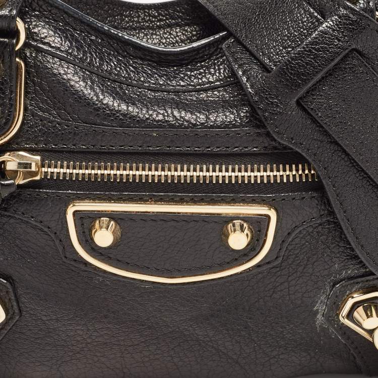 Pre Owned Balenciaga Black Leather Mini Classic Metallic Edge City Bag