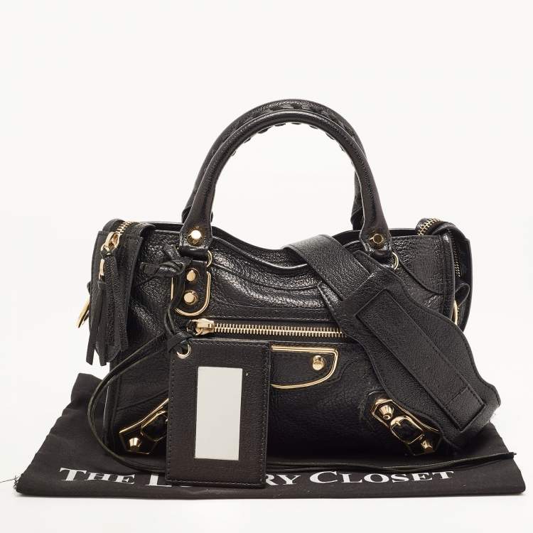 Pre Owned Balenciaga Black Leather Mini Classic Metallic Edge City Bag
