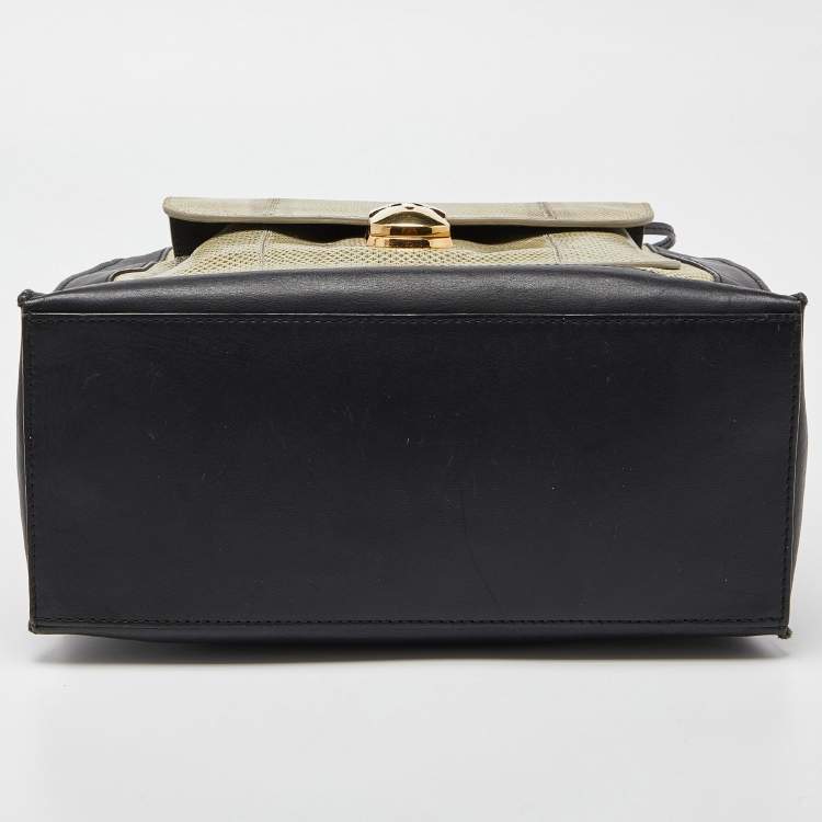 Pre Owned Balenciaga Black/Green Karung and Leather Padlock All Afternoon Tote
