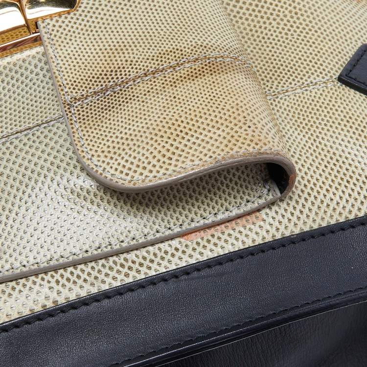 Pre Owned Balenciaga Black/Green Karung and Leather Padlock All Afternoon Tote