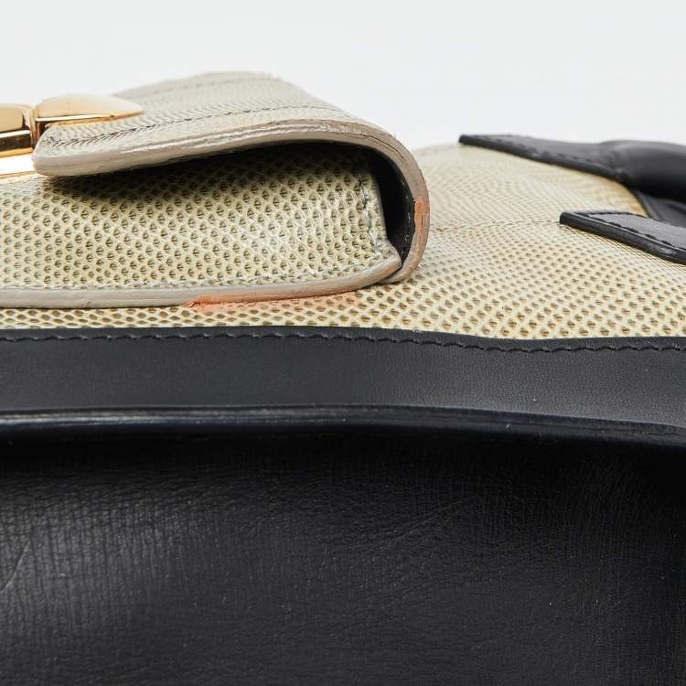 Pre Owned Balenciaga Black/Green Karung and Leather Padlock All Afternoon Tote