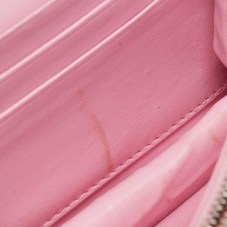 Pre Owned Balenciaga Pink Croc Embossed Leather Gossip Wallet On Chain