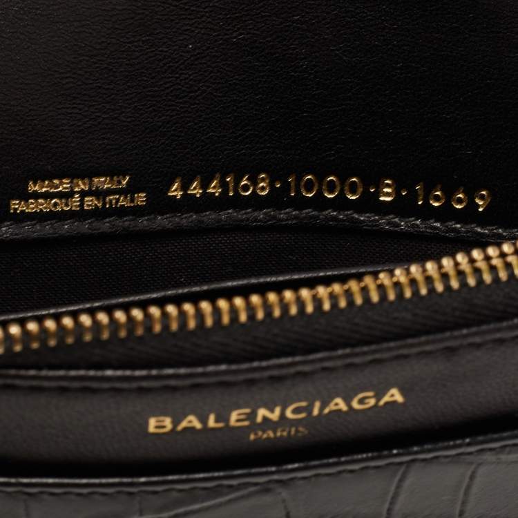 Pre Owned Balenciaga Black Croc Embossed Leather Classic Wallet On Chain
