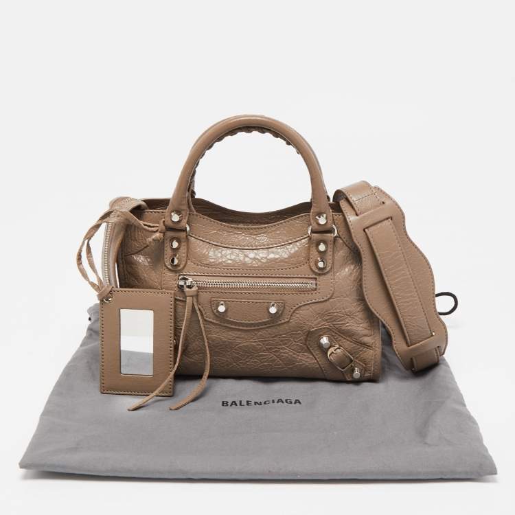 Pre Owned Balenciaga Beige Crinkled Leather Mini City Bag
