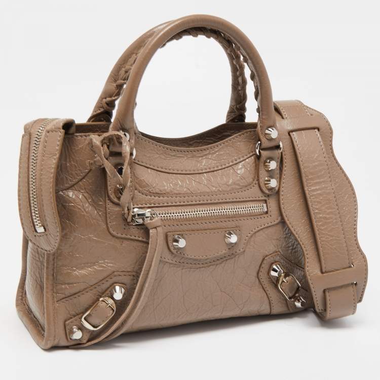 Pre Owned Balenciaga Beige Crinkled Leather Mini City Bag