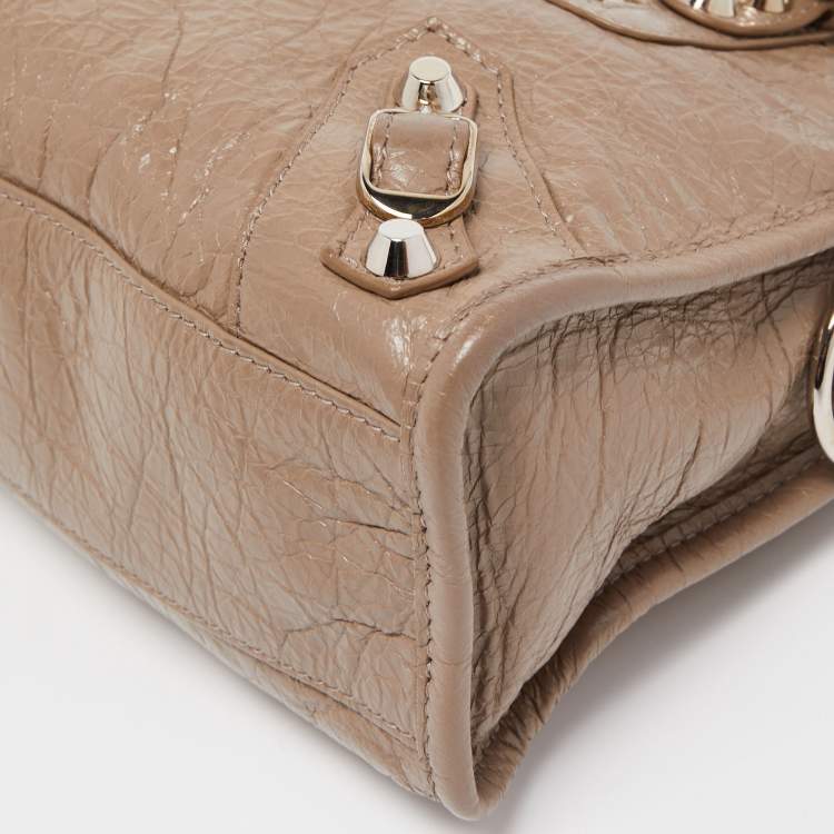 Pre Owned Balenciaga Beige Crinkled Leather Mini City Bag