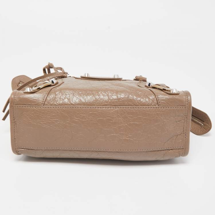 Pre Owned Balenciaga Beige Crinkled Leather Mini City Bag