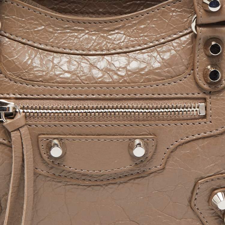 Pre Owned Balenciaga Beige Crinkled Leather Mini City Bag