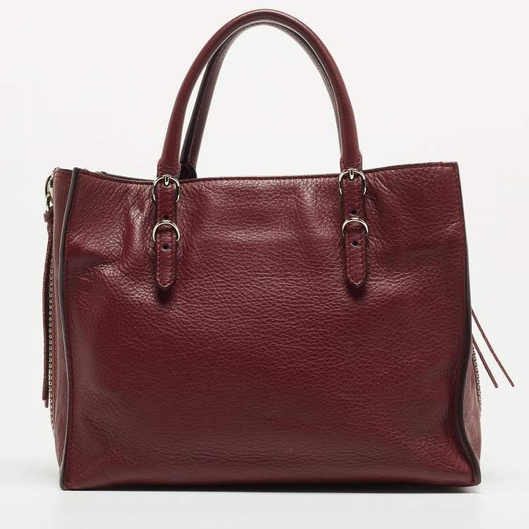 Pre Owned Balenciaga Burgundy Leather Mini Papier A4 Tote