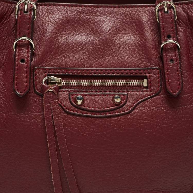 Pre Owned Balenciaga Burgundy Leather Mini Papier A4 Tote