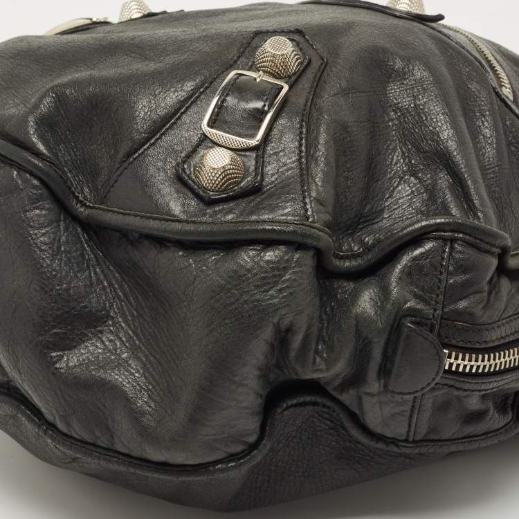 Pre Owned Balenciaga Black Leather GSH Sphere Hobo