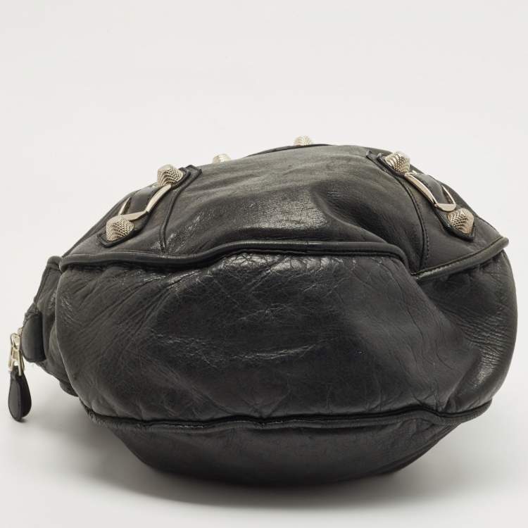 Pre Owned Balenciaga Black Leather GSH Sphere Hobo