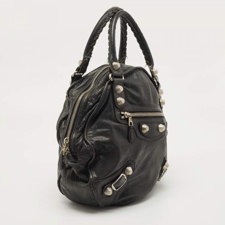 Pre Owned Balenciaga Black Leather GSH Sphere Hobo