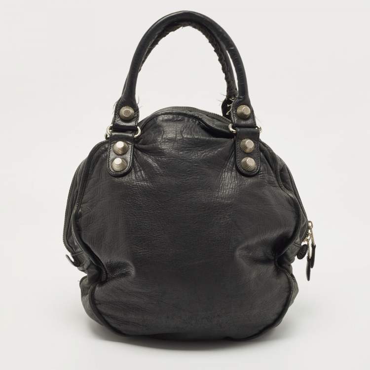Pre Owned Balenciaga Black Leather GSH Sphere Hobo
