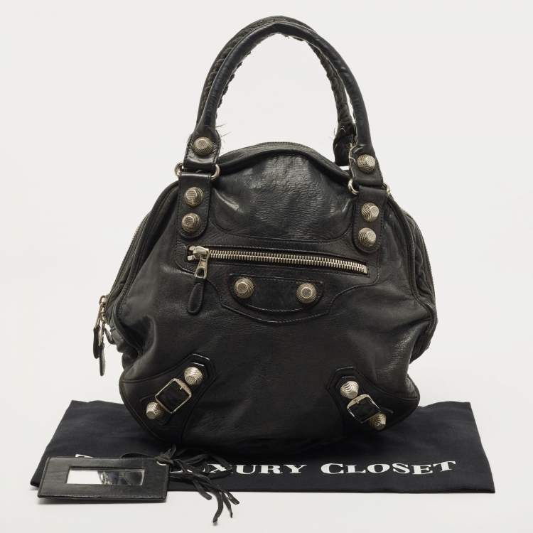 Pre Owned Balenciaga Black Leather GSH Sphere Hobo
