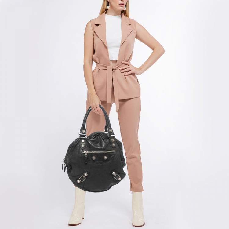 Pre Owned Balenciaga Black Leather GSH Sphere Hobo