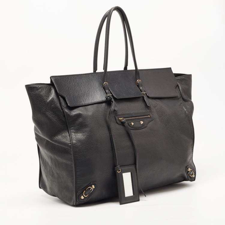 Pre Owned Balenciaga Black Leather Papier A4 Tote
