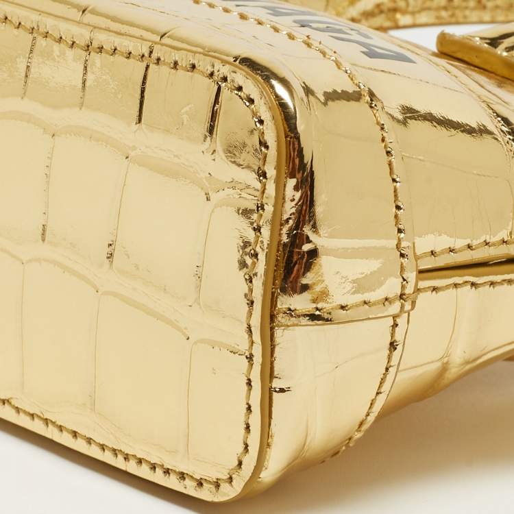 Pre Owned Balenciaga Metallic Gold Croc Embossed Leather Mini Ville Crossbody Bag