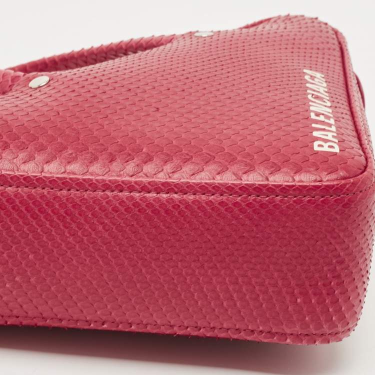 Pre Owned Balenciaga Red Snakeskin Leather XS Chain Triangle Duffle Bag