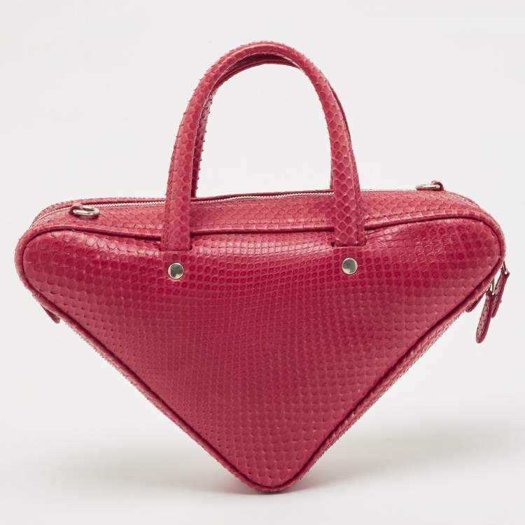 Pre Owned Balenciaga Red Snakeskin Leather XS Chain Triangle Duffle Bag