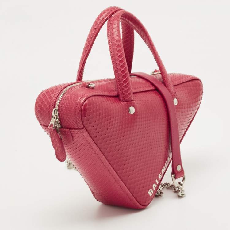 Pre Owned Balenciaga Red Snakeskin Leather XS Chain Triangle Duffle Bag