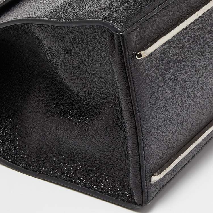 Pre Owned Balenciaga Black Leather and Ostrich Le Dix Cartable Top Handle Bag