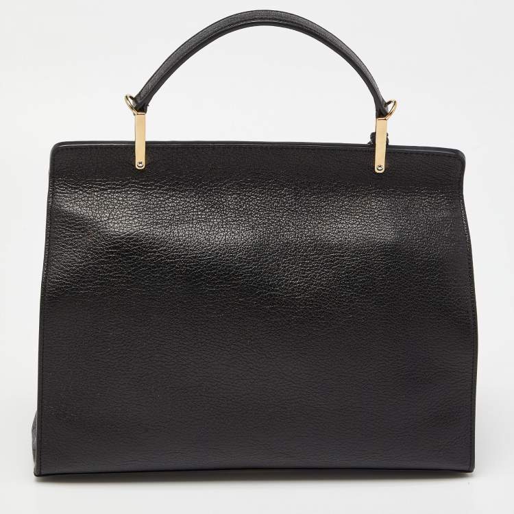 Pre Owned Balenciaga Black Leather and Ostrich Le Dix Cartable Top Handle Bag