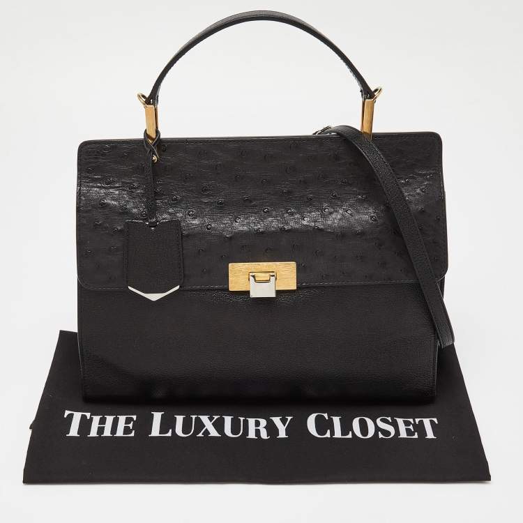 Pre Owned Balenciaga Black Leather and Ostrich Le Dix Cartable Top Handle Bag