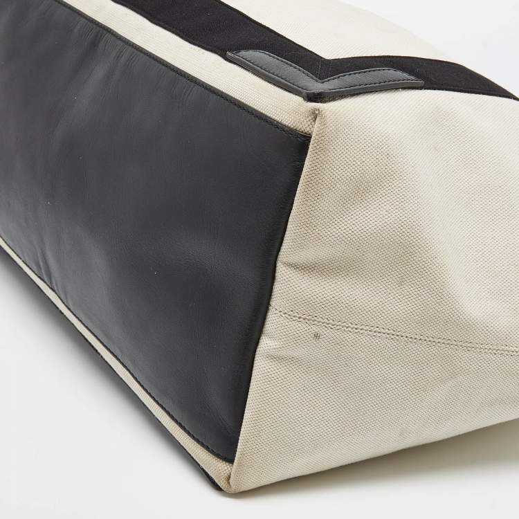 Pre Owned Balenciaga Black/Off White Canvas and Leather Large Cabas Tote