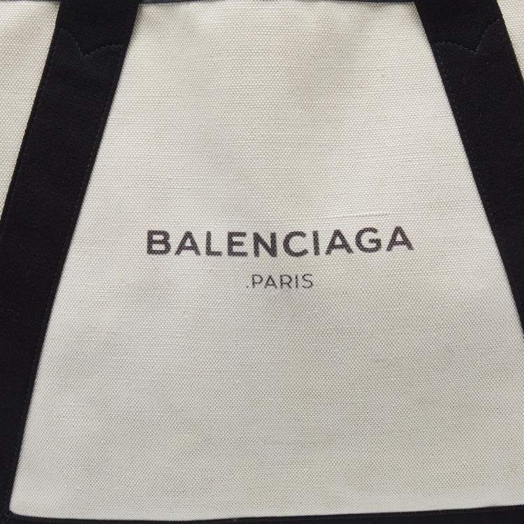 Pre Owned Balenciaga Black/Off White Canvas and Leather Large Cabas Tote