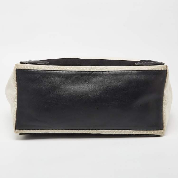 Pre Owned Balenciaga Black/Off White Canvas and Leather Large Cabas Tote