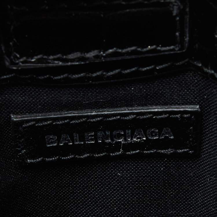 Pre Owned Balenciaga Black Croc Embossed Leather Phone Holder Crossbody Bag