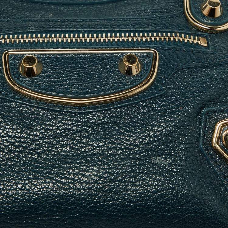 Pre Owned Balenciaga Lagoon Leather Mini Classic Metallic Edge City Bag