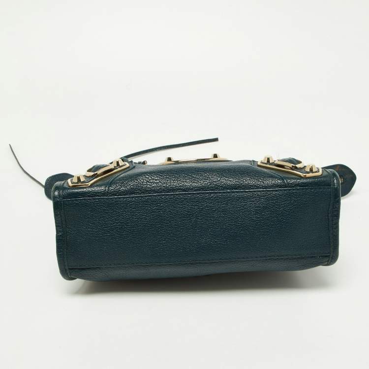 Pre Owned Balenciaga Lagoon Leather Mini Classic Metallic Edge City Bag