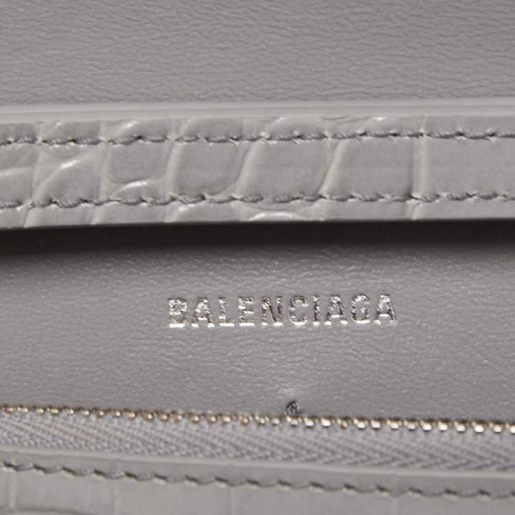 Pre Owned Balenciaga Grey Croc Embossed Leather Hourglass Wallet on Chain