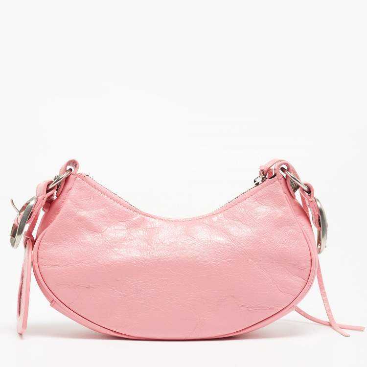 Pre Owned Balenciaga Light Pink Leather XS Le Cagole Shoulder Bag