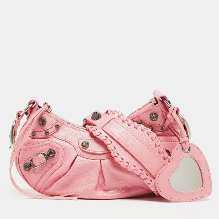 Pre Owned Balenciaga Light Pink Leather XS Le Cagole Shoulder Bag