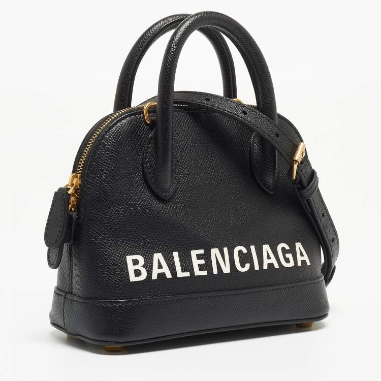 Pre Owned Balenciaga Black/White Leather XXS Ville Satchel 