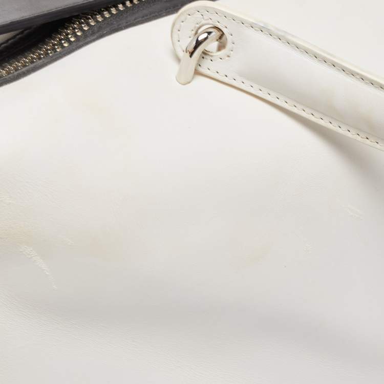 Pre Owned Balenciaga White/Black Leather Triple Boston Bag