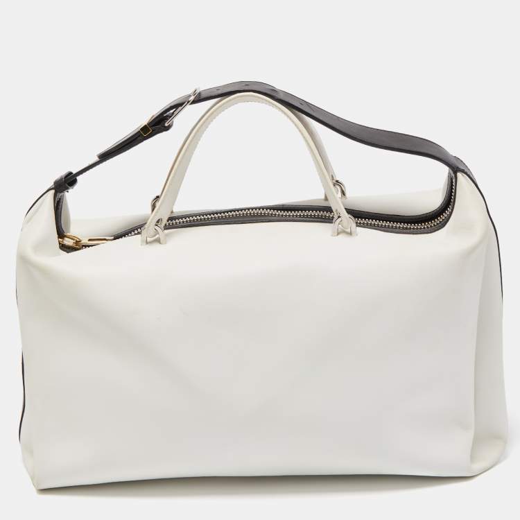 Pre Owned Balenciaga White/Black Leather Triple Boston Bag