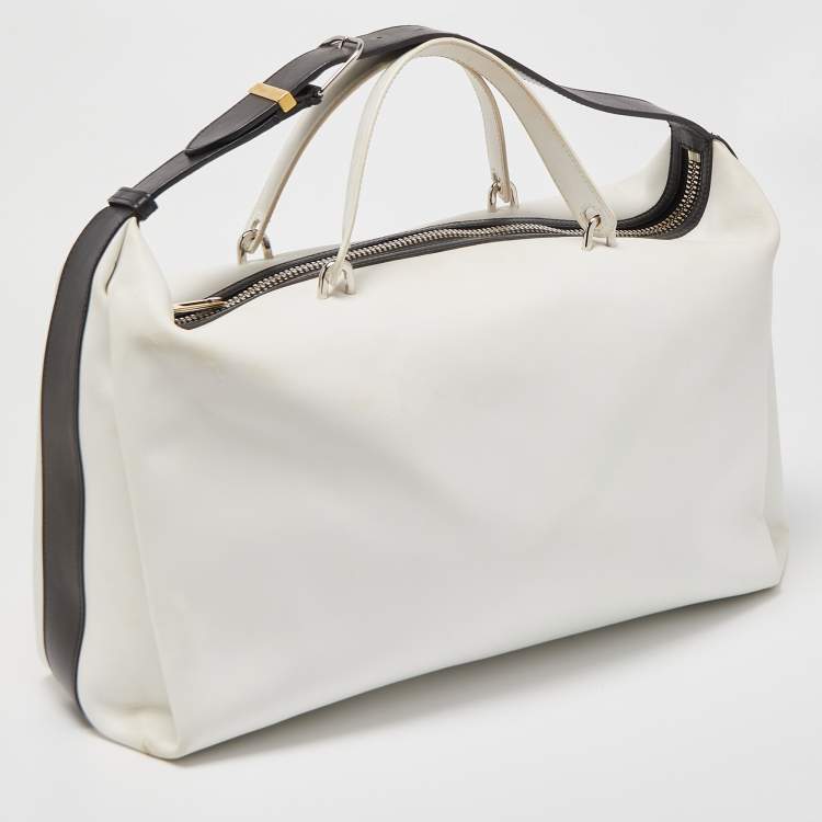 Pre Owned Balenciaga White/Black Leather Triple Boston Bag