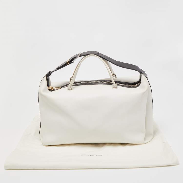 Pre Owned Balenciaga White/Black Leather Triple Boston Bag