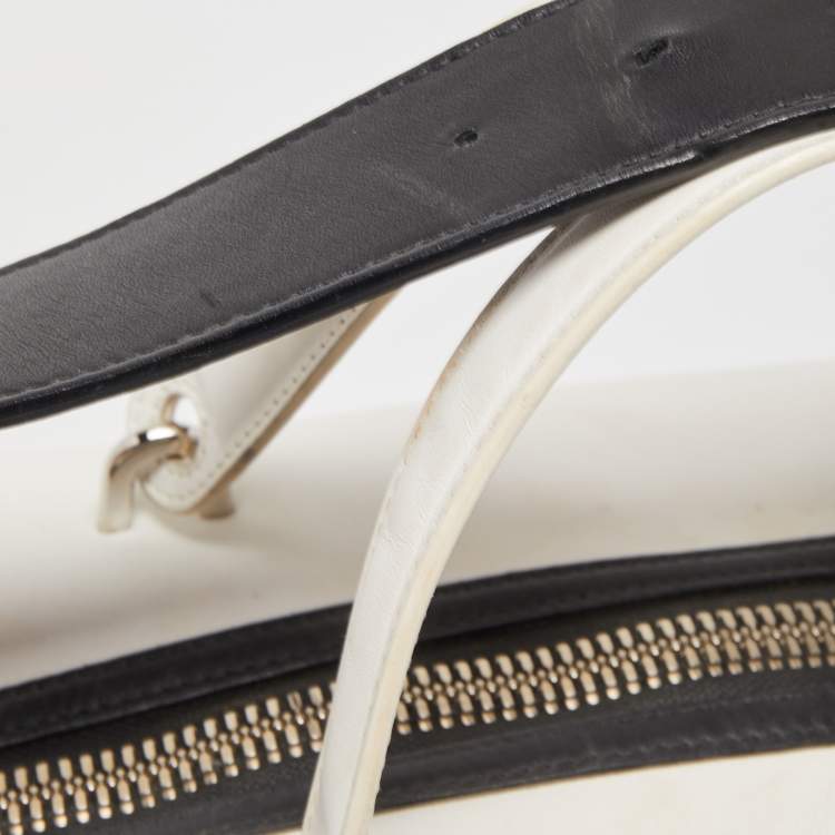 Pre Owned Balenciaga White/Black Leather Triple Boston Bag